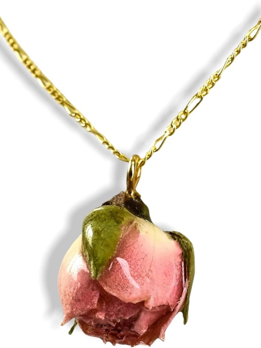 Real Rose Necklace - 925 Sterling Gold Plated Chain with Resin Cast - Natural Fl